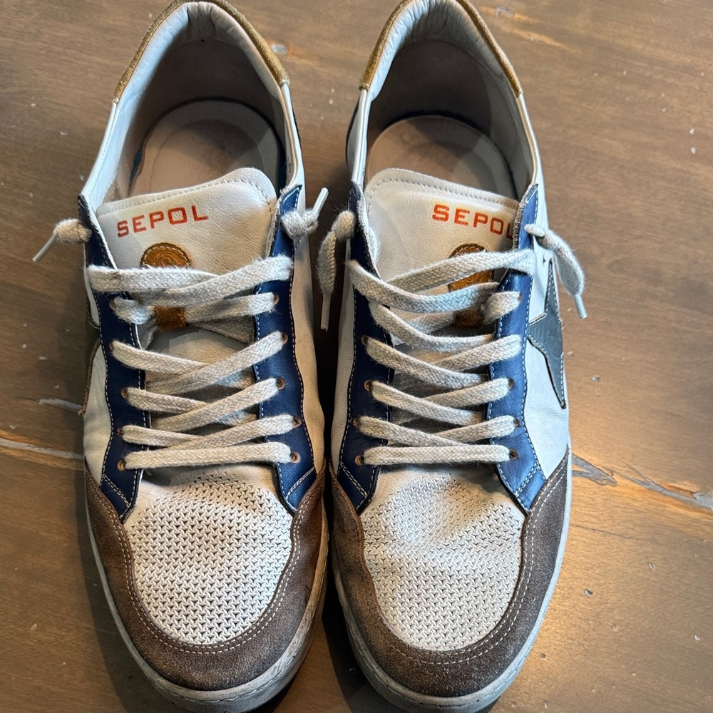 POL Men's White, Navy and Brown Low-Top Sneakers - Picture 2 of 2
